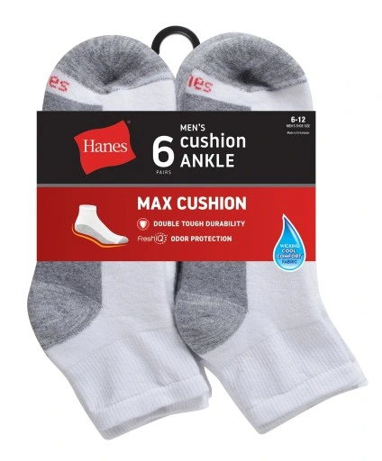 Medias Ankle acolchadas max cushion Hanes 6-PACK MC116 (BLANCO)