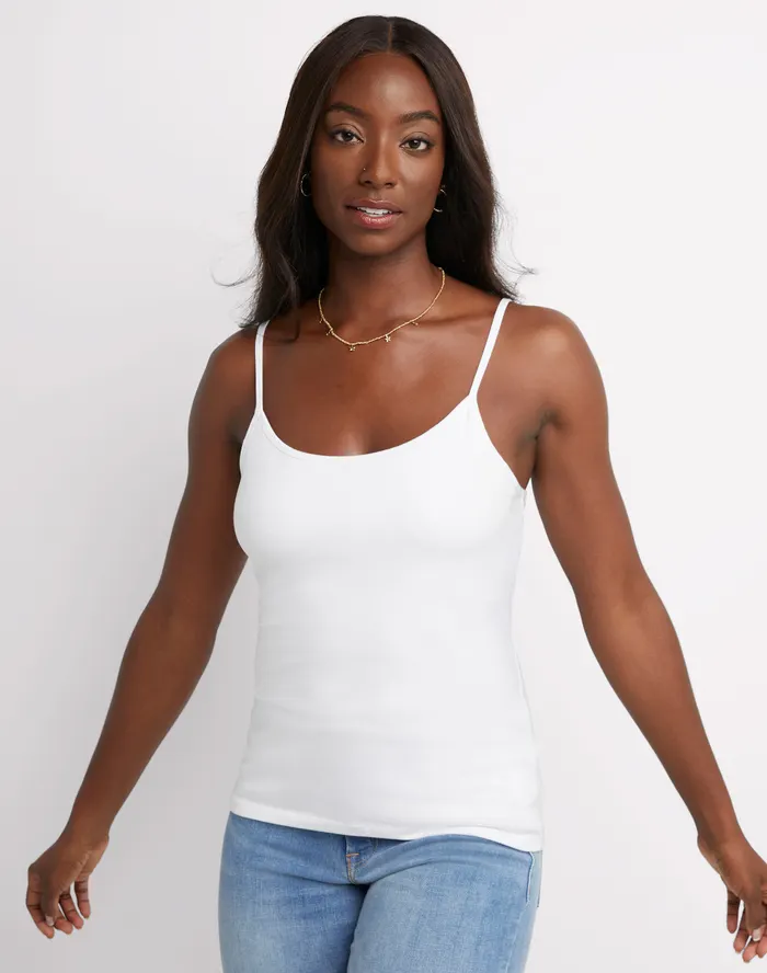[O9342] Camiseta de tiras estilo cami con sostén incorporado Hanes O9342 (BLANCO, S)