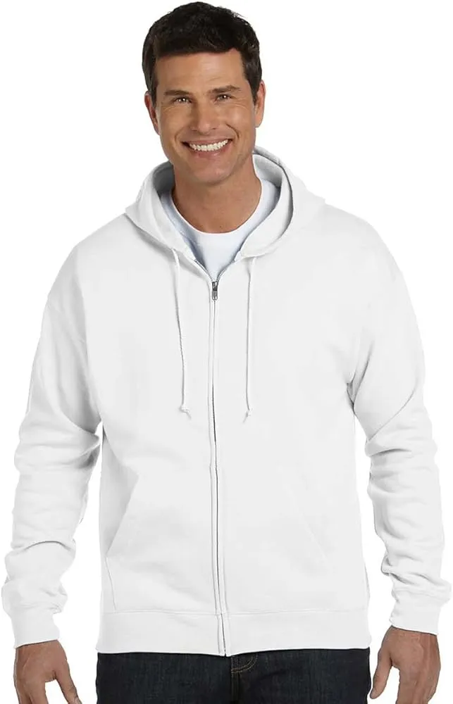 Sueter hoodie con cierre y capucha Hanes caballero OP180 (S, BLANCO)