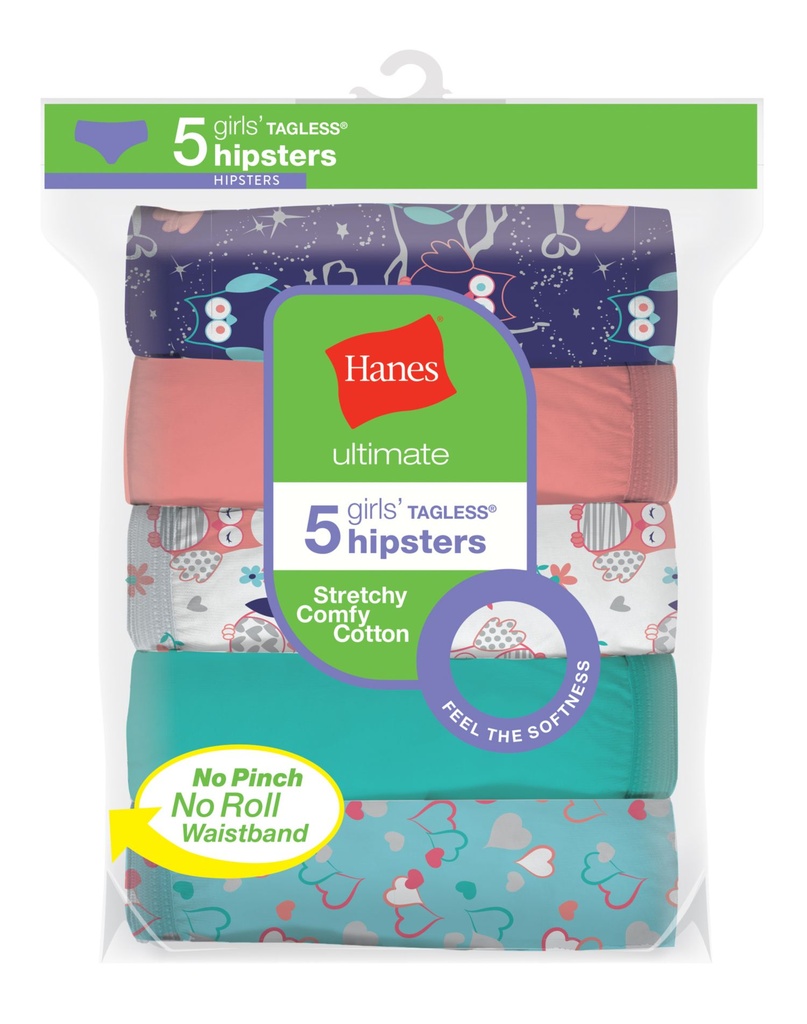 Panty tipo hipster de niña Hanes 5-PACK GUCSHP (10)