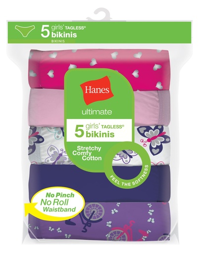 Panty tipo bikini de niña Hanes 5-PACK GUCSBK