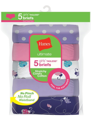 Panty tipo brief de niña Hanes 5-PACK GUCSBR